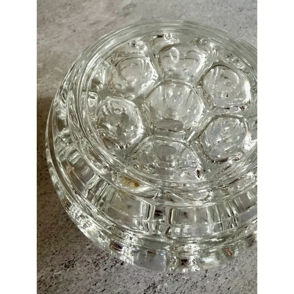 Art Glass Flower Frog Set 2 Clear Glass Bubble Base Solid & Pass Through MCM